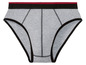 Graue Unterhose mit schwarzem und rotem Bund.