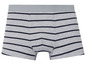 Graue Boxershorts mit blauen Streifen.