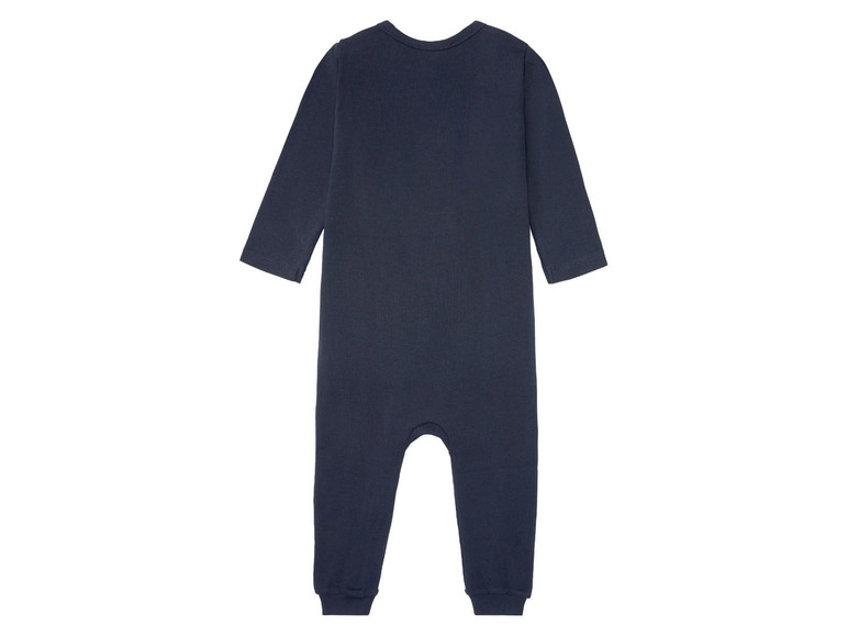 Ein dunkelblauer Strampler für Babys.