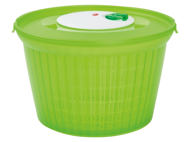 Ein grüner Salat-Schleuder mit Deckel.