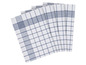 Vier weiße Geschirrtücher mit blauen Karos.