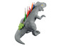 Ein grauer Dinosaurier-Etui mit Buntstiften und Stiften.
