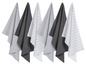 Küchenhandtücher in Grau, gestreift und mit geometrischem Muster.