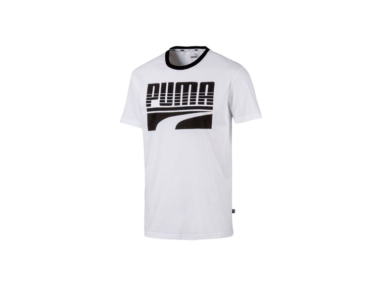 Weißes T-Shirt mit schwarzem Puma-Logo.