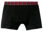 Schwarze Boxershorts mit rot-grauem Karogummi.