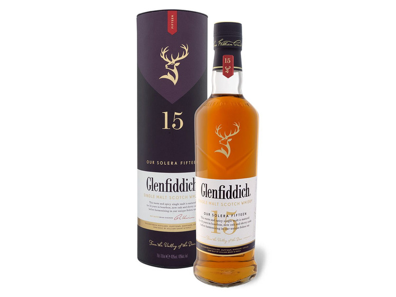 Gehe zu Vollbildansicht: Glenfiddich Solera Reserve Speyside Single Malt Scotch Whisky 15 Jahre mit Geschenkbox 40% Vol - Bild 1