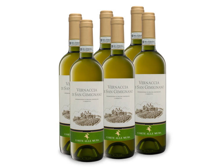 Gehe zu Vollbildansicht: 6 x 0,75-l-Flasche Weinpaket Corte alle Mura Vernaccia di San Gimignano DOCG trocken, Weißwein - Bild 1
