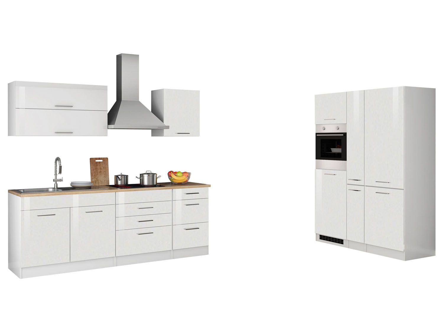 HELD Küchenzeile Mailand 220-390cm (inkl. E-Geräte, Hochglanz-weiß/eiche sonoma, 380 cm) | 04251639435121