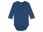 Ein blauer Baby-Body mit langen Ärmeln der Marke Lupilu.