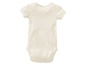 Weißer Babybody mit kurzen Ärmeln.