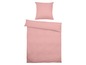 Ein rosafarbenes Bettbezug-Set mit Bettdecke und Kissenbezug.