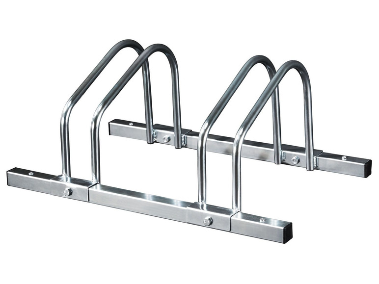 Ein Metall-Fahrradständer für zwei Fahrräder.