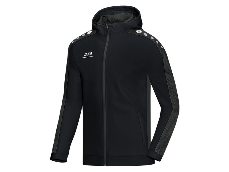 Schwarze Kapuzenjacke mit Reißverschluss von Jako mit Mesh-Details.