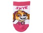 Eine rosa Socke mit einem Bild von Skye aus der Paw Patrol.