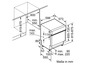 Maße eines Einbaugeschirrspülers mit verschiedenen Breiten und Höhen.