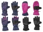 Ein Set mit sechs Winterhandschuhen, darunter Fingerhandschuhe, Fäustlinge und bedruckte Handschuhe.