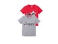 Zwei Mickey Mouse T-Shirts für Jungen, eins rot und eins grau.