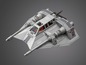 Ein weißer Star Wars Snowspeeder mit Doppellaserkanonen.