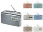 Sechs Grundig Radios in verschiedenen Farben.