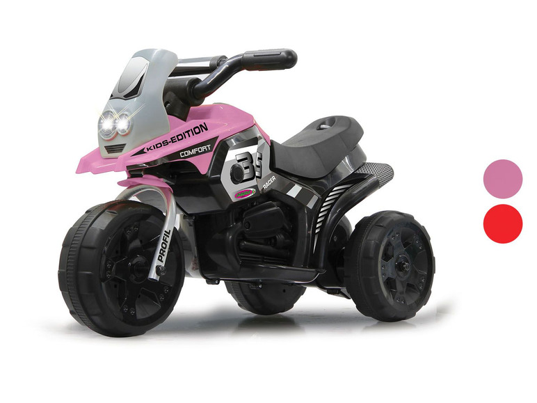Ein rosa Elektro-Motorrad für Kinder mit großen Reifen und einem „Kids-Edition“-Label.