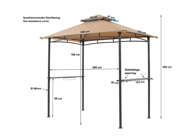 Gehe zu Vollbildansicht: Grasekamp BBQ Grillpavillon, mit einem Doppel Dach System - Bild 22