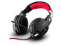 Schwarzes Gaming-Headset mit roten Akzenten und Mikrofon.