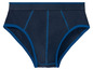 Ein Paar dunkelblaue Unterhosen mit blauem Rand.