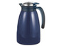 Eine blaue Thermoskanne mit silbernem Deckel.