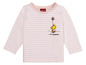 Ein rosa gestreiftes Langarmshirt mit einem Bild von Snoopy von Peanuts.
