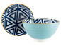 Zwei Schalen mit geometrischem Muster in Blau und Weiß.