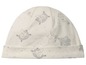 Eine weiße Baby Mütze mit grauen Elefanten