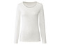 Weißes Langarmshirt mit Rundhalsausschnitt.