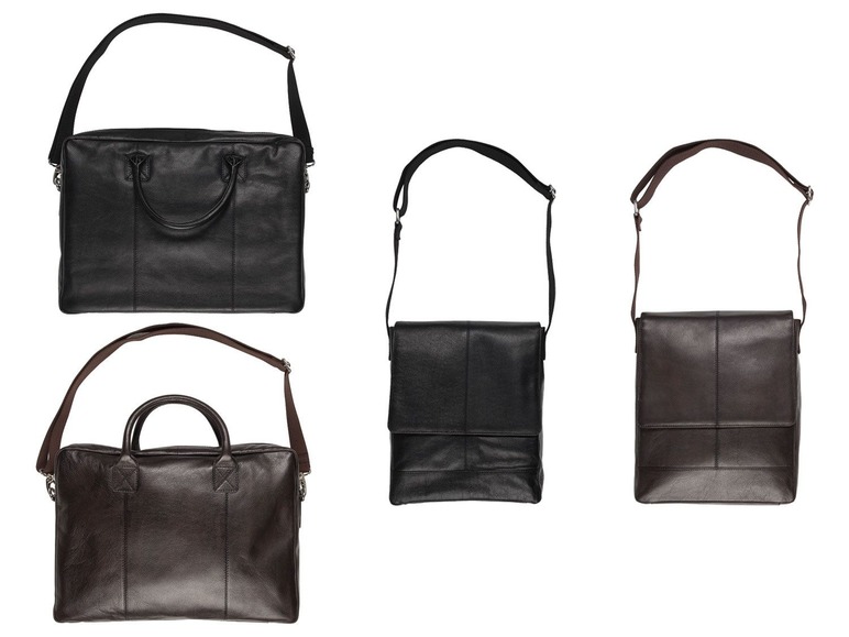 Drei Ledertaschen, darunter eine schwarze Laptoptasche.