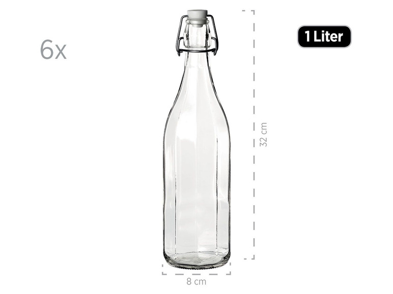 Gehe zu Vollbildansicht: MÄSER 1 Liter Glasflasche mit Bügelverschluss, 10-Kant Glas, im 6er-Set - Bild 3