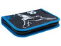 Fußball-Etui mit blauem Reißverschluss.