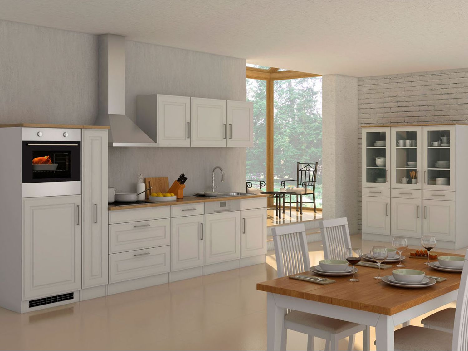 HELD Küchenzeile Rom 290/300/330cm (Breite 330 cm, weiß/eiche sonoma) | 04251639435220