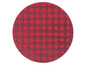 Runder Tischdecke mit rot-weiß-schwarzem Karomuster.