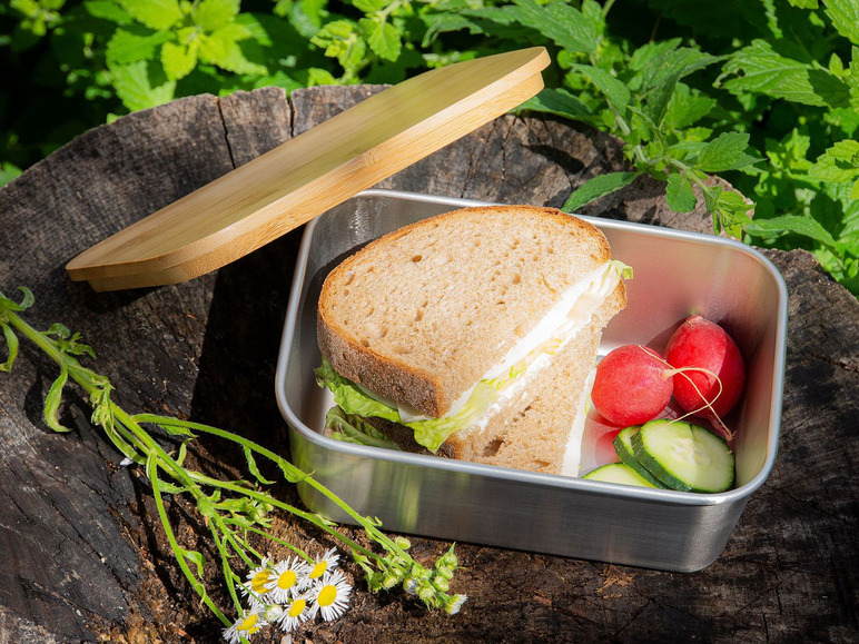 Gehe zu Vollbildansicht: ECHTWERK Praktische Lunchbox aus hochwertigem Edelstahl mit Bambusdeckel und Silikonband - Bild 5
