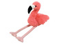 Ein rosa Plüschflamingo mit langen Beinen.