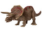 Eine braune Triceratops Spielzeugfigur mit roten Details.