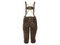 Braune Lederhosen mit Hosenträgern und traditionellen Verzierungen.