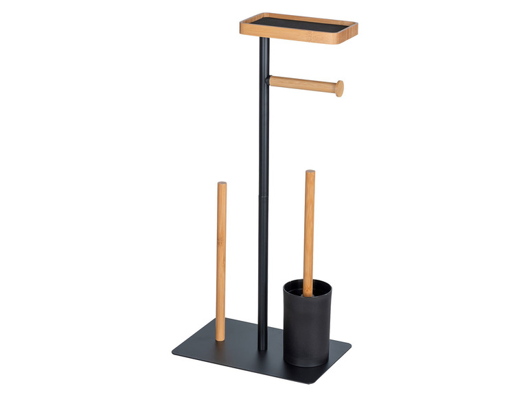 Gehe zu Vollbildansicht: Wenko Stand WC-Garnitur Barberi, 4 in 1 Konstruktion, aus schwarz lackiertem Metall und Bambus - Bild 5