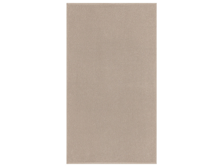 Beige Badezimmermatte mit Karomuster.