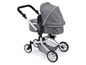 Ein grauer Kinderwagen mit Verdeck.