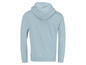 Ein hellblauer Hoodie mit Kapuze.