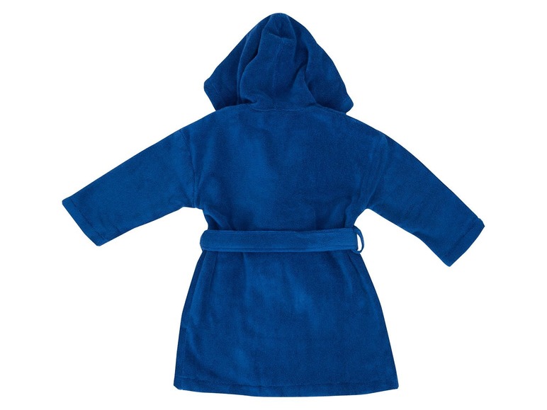 Blauer Bademantel mit Kapuze für Kinder.