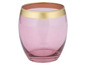 Eine rosa Glasvase mit goldenem Rand.