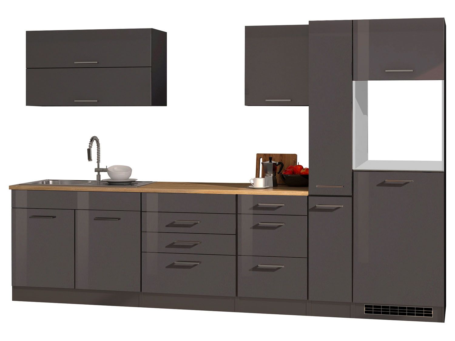 HELD Küchenzeile Mailand 220-390cm (ohne E-Geräe,Kühlschr. extern, Hochglanz-grau/eiche sonoma, 320 cm) | 04251639434896