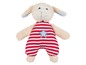 Plüschlamm mit rot-weiß gestreiftem Outfit.