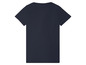 Ein dunkelblaues T-Shirt mit kurzen Ärmeln.